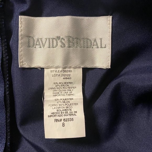 David’s bridal Sleeveless V-neck Tie Back Satin Mini Dress Navy Blue Size 8 - Picture 9 of 9